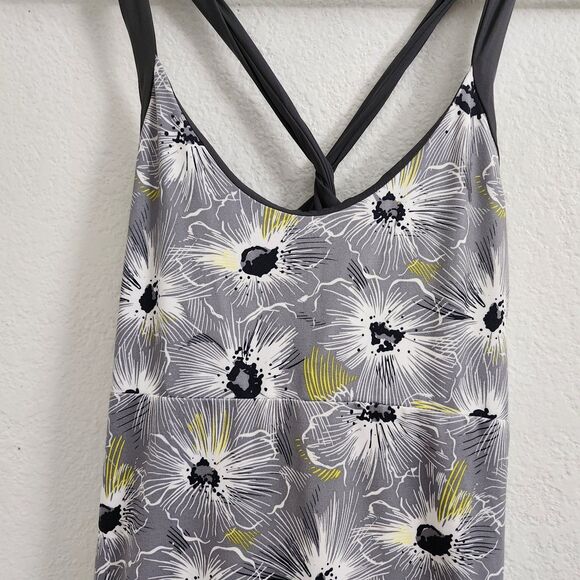 Patagonia Dress XL Gray Floral Morning Glory Jersey Knit Cross Back Shelf Bra - Picture 3 of 9